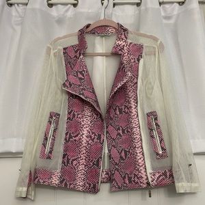 Excellent Asymmetrical Pink, White and Black Snake Print Jacket